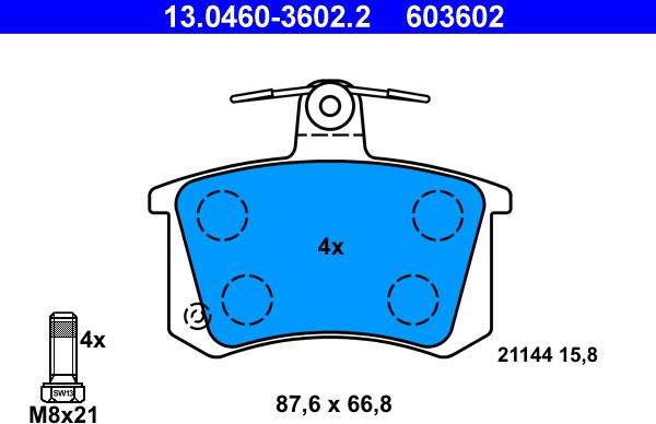 ATE 13.0460-3602.2 - Тормозные колодки, дисковые, комплект autosila-amz.com