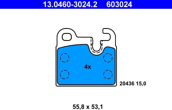 ATE 13.0460-3024.2 - Тормозные колодки, дисковые, комплект autosila-amz.com