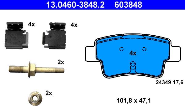 ATE 13.0460-3848.2 - Тормозные колодки, дисковые, комплект autosila-amz.com