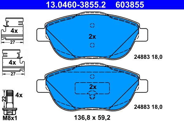 ATE 13.0460-3855.2 - Тормозные колодки, дисковые, комплект autosila-amz.com