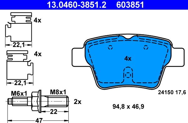 ATE 13.0460-3851.2 - Тормозные колодки, дисковые, комплект autosila-amz.com