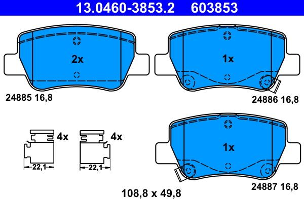 ATE 13.0460-3853.2 - Тормозные колодки, дисковые, комплект autosila-amz.com