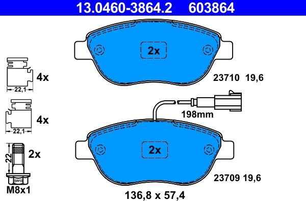 ATE 13.0460-3864.2 - Тормозные колодки, дисковые, комплект autosila-amz.com