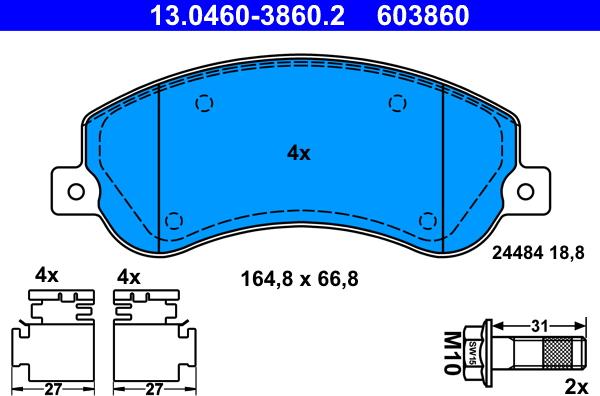 ATE 13.0460-3860.2 - Тормозные колодки, дисковые, комплект autosila-amz.com