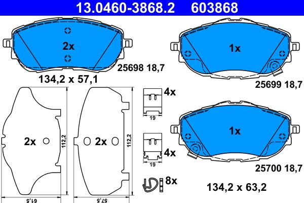 ATE 13.0460-3868.2 - Тормозные колодки, дисковые, комплект autosila-amz.com