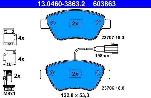 ATE 13.0460-3863.2 - Тормозные колодки, дисковые, комплект autosila-amz.com