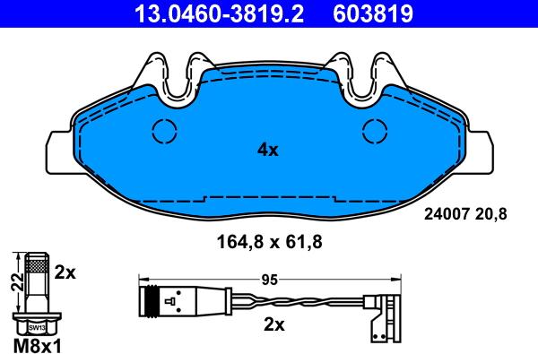 ATE 13.0460-3819.2 - Тормозные колодки, дисковые, комплект autosila-amz.com