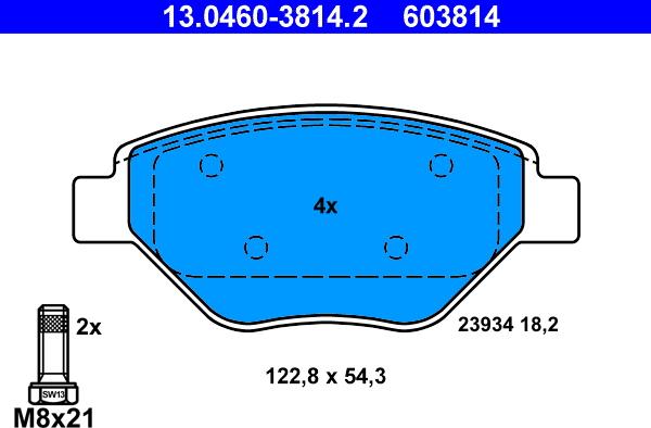 ATE 13.0460-3814.2 - Тормозные колодки, дисковые, комплект autosila-amz.com