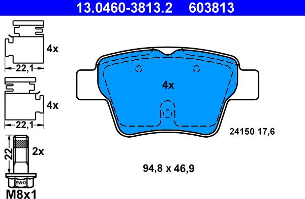 ATE 13.0460-3813.2 - Тормозные колодки, дисковые, комплект autosila-amz.com