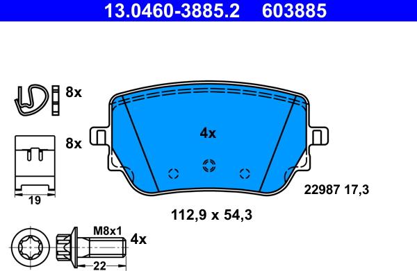 ATE 13.0460-3885.2 - Тормозные колодки, дисковые, комплект autosila-amz.com