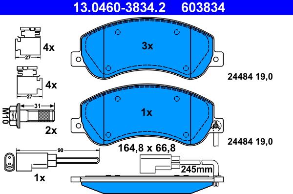 ATE 13.0460-3834.2 - Тормозные колодки, дисковые, комплект autosila-amz.com