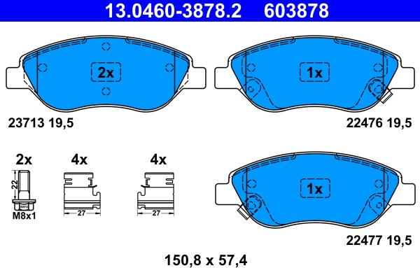 ATE 13.0460-3878.2 - Тормозные колодки, дисковые, комплект autosila-amz.com