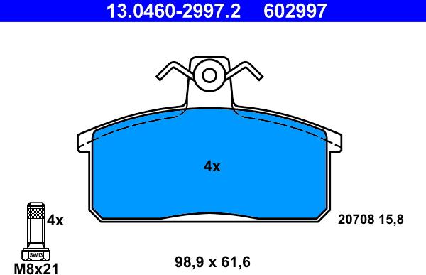 ATE 13.0460-2997.2 - Тормозные колодки, дисковые, комплект autosila-amz.com