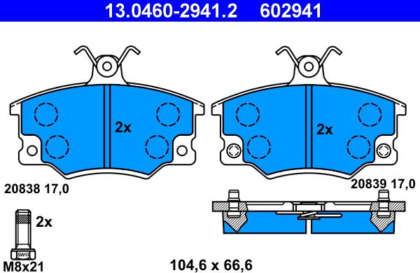 ATE 13.0460-2941.2 - Тормозные колодки, дисковые, комплект autosila-amz.com