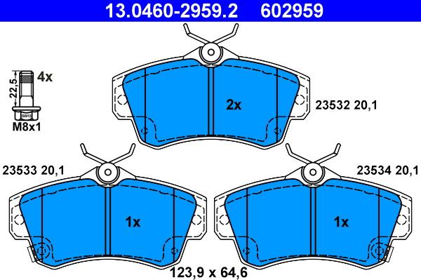 ATE 13.0460-2959.2 - Тормозные колодки, дисковые, комплект autosila-amz.com