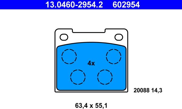 ATE 13.0460-2954.2 - Тормозные колодки, дисковые, комплект autosila-amz.com