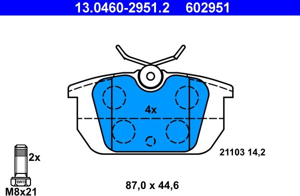 ATE 13.0460-2951.2 - Тормозные колодки, дисковые, комплект autosila-amz.com