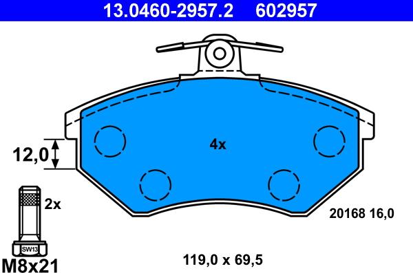 ATE 13.0460-2957.2 - Тормозные колодки, дисковые, комплект autosila-amz.com