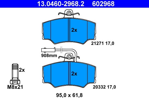 ATE 13.0460-2968.2 - Тормозные колодки, дисковые, комплект autosila-amz.com