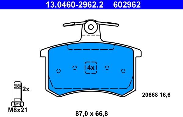 ATE 13.0460-2962.2 - Тормозные колодки, дисковые, комплект autosila-amz.com