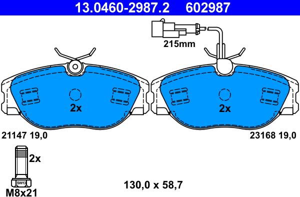 ATE 13.0460-2987.2 - Тормозные колодки, дисковые, комплект autosila-amz.com