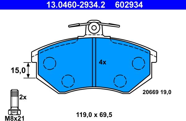 ATE 13.0460-2934.2 - 13.0460-2934.2 колодки дисковые п.\ Audi 80 1.6-2.0/1.9D 86-91 autosila-amz.com