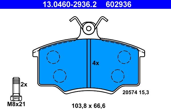 ATE 13.0460-2936.2 - Тормозные колодки, дисковые, комплект autosila-amz.com