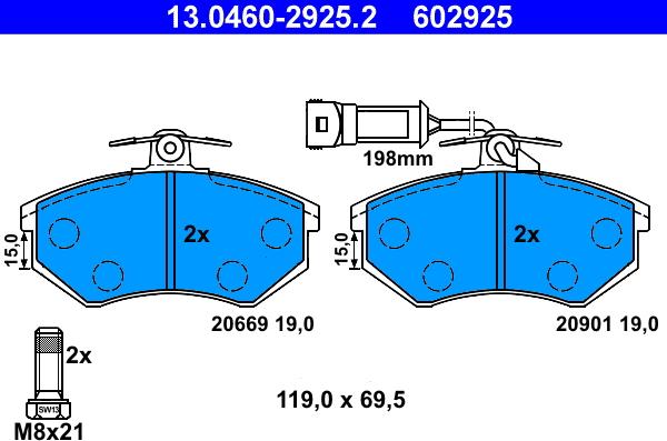 ATE 13.0460-2925.2 - Тормозные колодки, дисковые, комплект autosila-amz.com