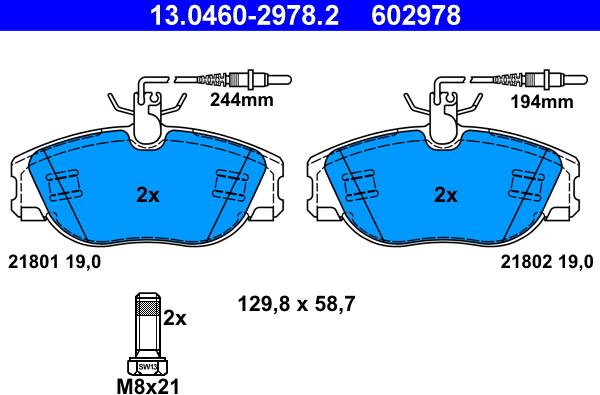 ATE 13.0460-2978.2 - Тормозные колодки, дисковые, комплект autosila-amz.com