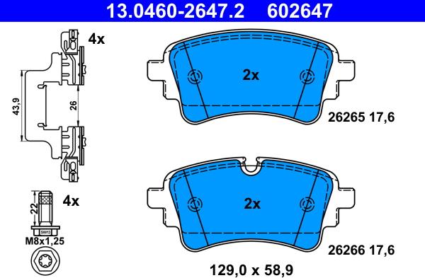 ATE 13.0460-2647.2 - Тормозные колодки, дисковые, комплект autosila-amz.com