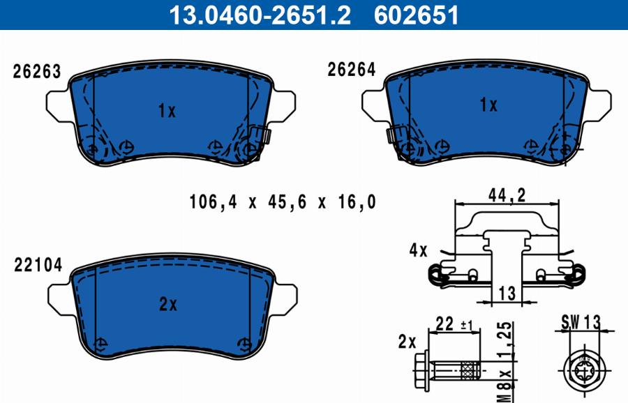 ATE 13.0460-2651.2 - Тормозные колодки, дисковые, комплект autosila-amz.com