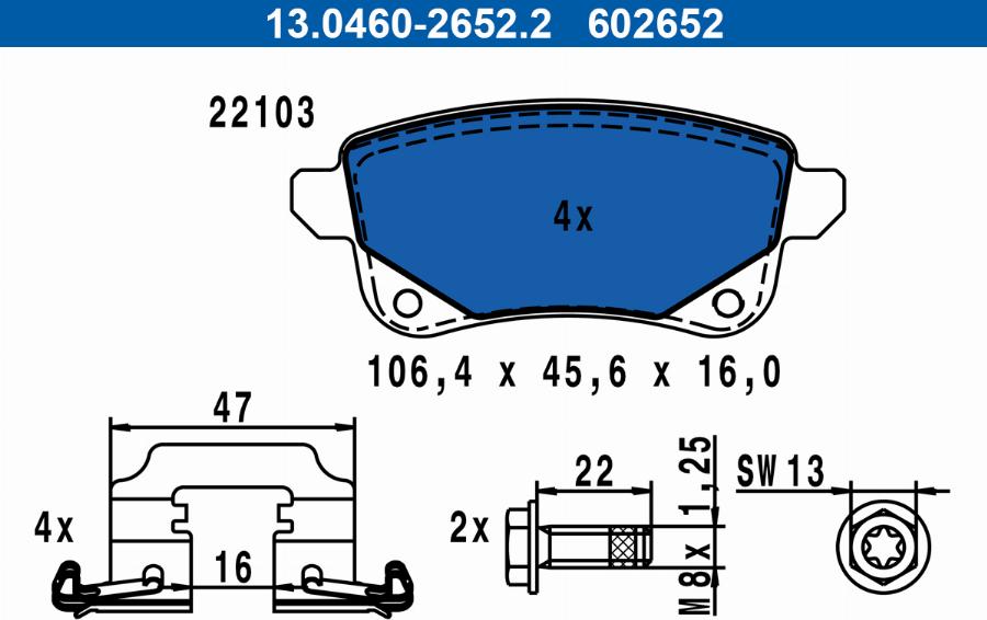 ATE 13.0460-2652.2 - Тормозные колодки, дисковые, комплект autosila-amz.com