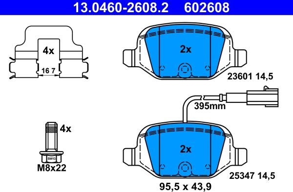 ATE 13.0460-2608.2 - Тормозные колодки, дисковые, комплект autosila-amz.com