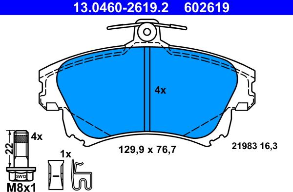 ATE 13.0460-2619.2 - Тормозные колодки, дисковые, комплект autosila-amz.com