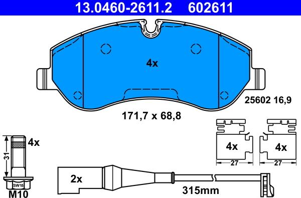 ATE 13.0460-2611.2 - Тормозные колодки, дисковые, комплект autosila-amz.com