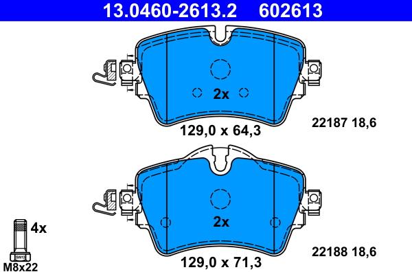 ATE 13.0460-2613.2 - Тормозные колодки, дисковые, комплект autosila-amz.com