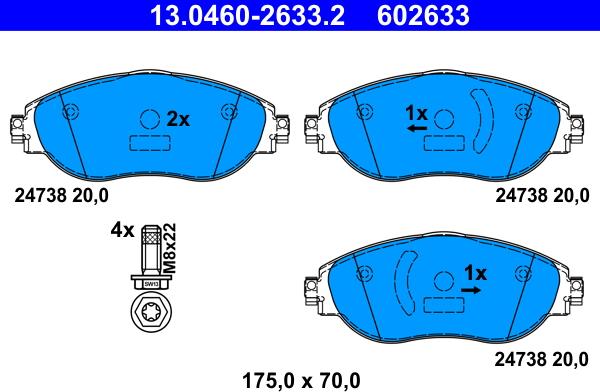 ATE 13.0460-2633.2 - Тормозные колодки, дисковые, комплект autosila-amz.com