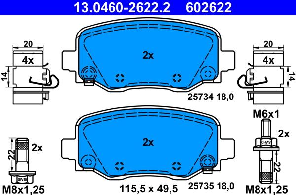 ATE 13.0460-2622.2 - Тормозные колодки, дисковые, комплект autosila-amz.com