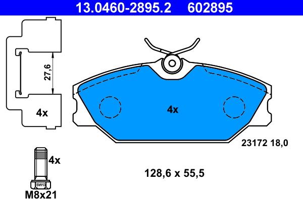 ATE 13.0460-2895.2 - Тормозные колодки, дисковые, комплект autosila-amz.com