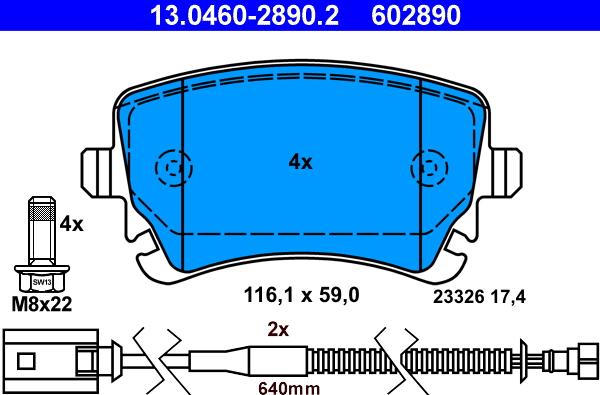 ATE 13.0460-2890.2 - Тормозные колодки, дисковые, комплект autosila-amz.com