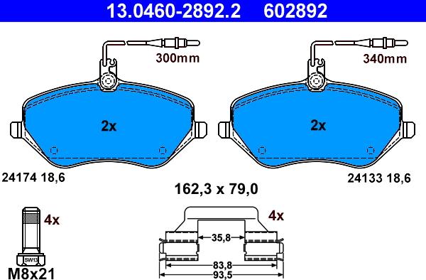 ATE 13.0460-2892.2 - Тормозные колодки, дисковые, комплект autosila-amz.com