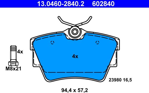 ATE 13.0460-2840.2 - Тормозные колодки, дисковые, комплект autosila-amz.com