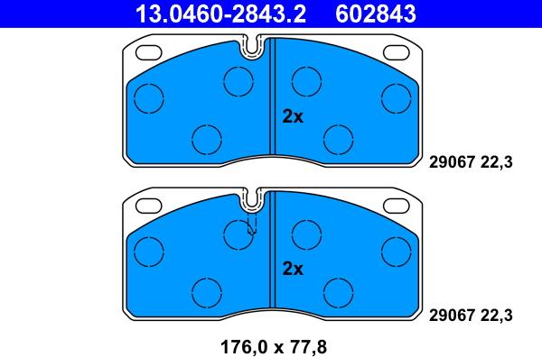 ATE 13.0460-2843.2 - Тормозные колодки, дисковые, комплект autosila-amz.com