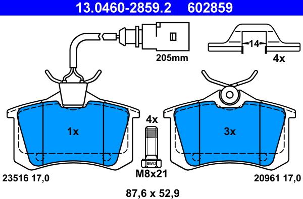 ATE 13.0460-2859.2 - Тормозные колодки, дисковые, комплект autosila-amz.com