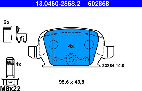 ATE 13.0460-2858.2 - Тормозные колодки, дисковые, комплект autosila-amz.com