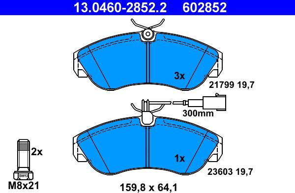 ATE 13.0460-2852.2 - Тормозные колодки, дисковые, комплект autosila-amz.com