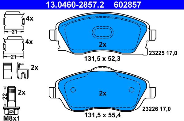 ATE 13.0460-2857.2 - Тормозные колодки, дисковые, комплект autosila-amz.com