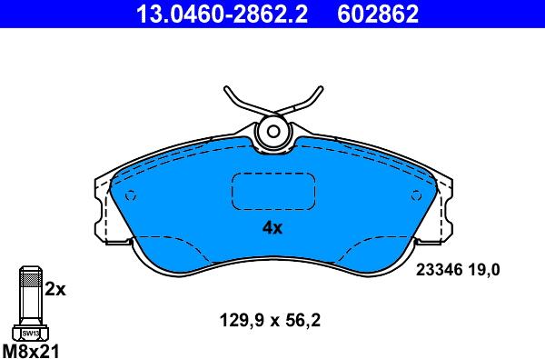 ATE 13.0460-2862.2 - Тормозные колодки, дисковые, комплект autosila-amz.com