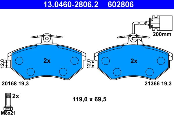 ATE 13.0460-2806.2 - Тормозные колодки, дисковые, комплект autosila-amz.com