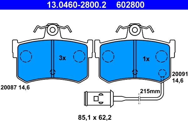 ATE 13.0460-2800.2 - Тормозные колодки, дисковые, комплект autosila-amz.com